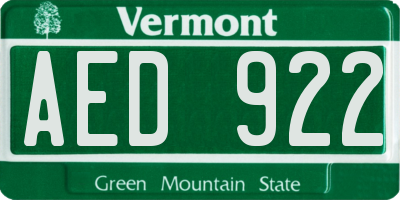 VT license plate AED922