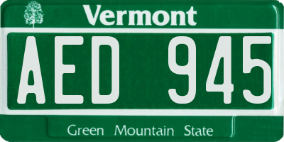 VT license plate AED945