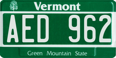 VT license plate AED962