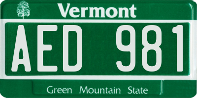 VT license plate AED981