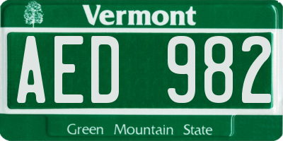 VT license plate AED982