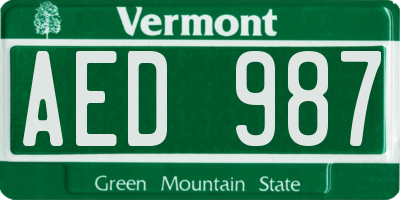 VT license plate AED987