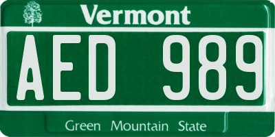VT license plate AED989