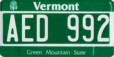 VT license plate AED992