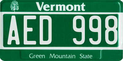 VT license plate AED998