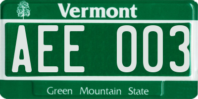 VT license plate AEE003