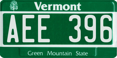 VT license plate AEE396