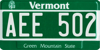 VT license plate AEE502
