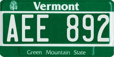 VT license plate AEE892