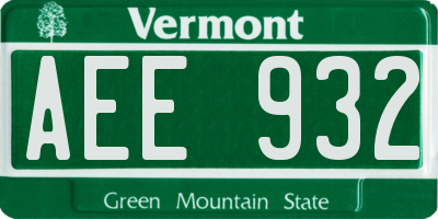 VT license plate AEE932