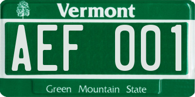 VT license plate AEF001