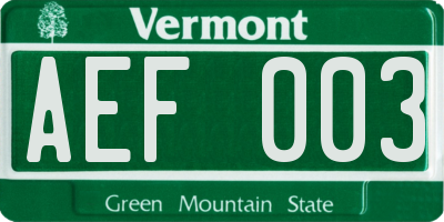 VT license plate AEF003