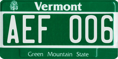 VT license plate AEF006