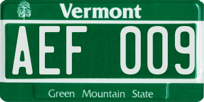 VT license plate AEF009