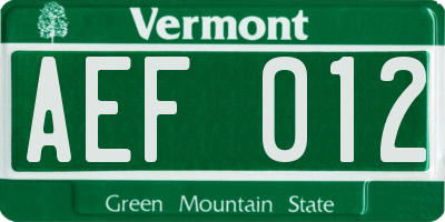 VT license plate AEF012