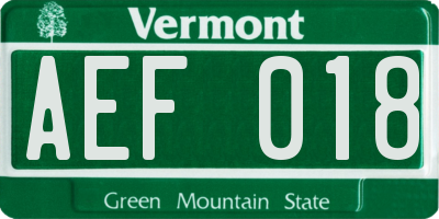 VT license plate AEF018