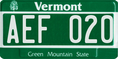 VT license plate AEF020