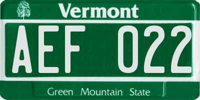 VT license plate AEF022