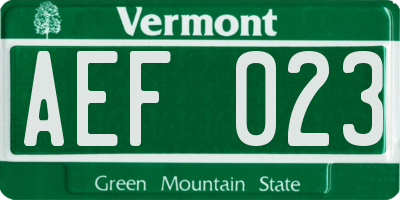 VT license plate AEF023