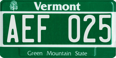 VT license plate AEF025