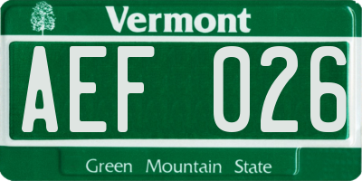 VT license plate AEF026