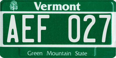 VT license plate AEF027