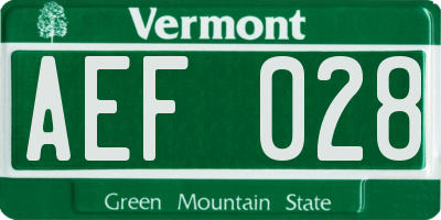 VT license plate AEF028