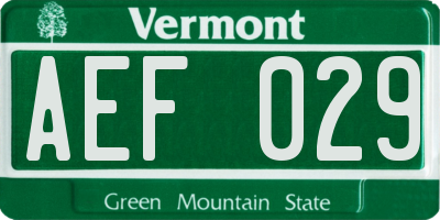 VT license plate AEF029