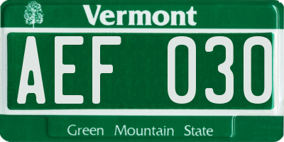 VT license plate AEF030