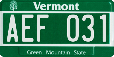 VT license plate AEF031