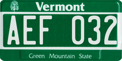 VT license plate AEF032