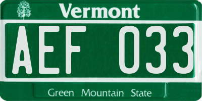 VT license plate AEF033