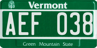 VT license plate AEF038