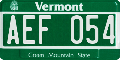 VT license plate AEF054