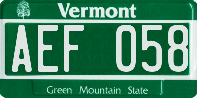 VT license plate AEF058