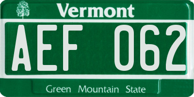 VT license plate AEF062