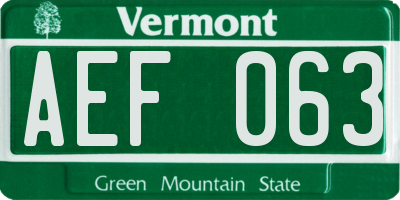 VT license plate AEF063