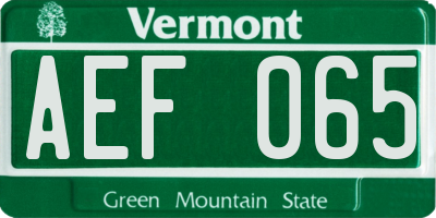 VT license plate AEF065