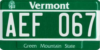 VT license plate AEF067
