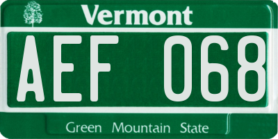 VT license plate AEF068