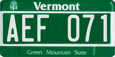 VT license plate AEF071