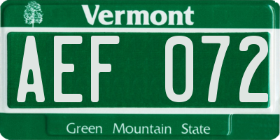 VT license plate AEF072