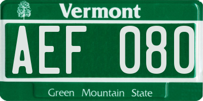 VT license plate AEF080