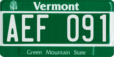 VT license plate AEF091