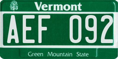 VT license plate AEF092