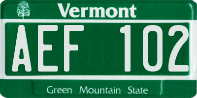 VT license plate AEF102