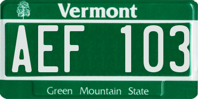 VT license plate AEF103