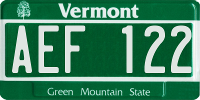 VT license plate AEF122
