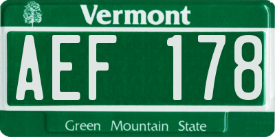 VT license plate AEF178