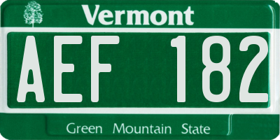 VT license plate AEF182